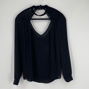 G by Guess Women’s Long Sleeve High Neck Cut Out Front Sheer Blouse size S